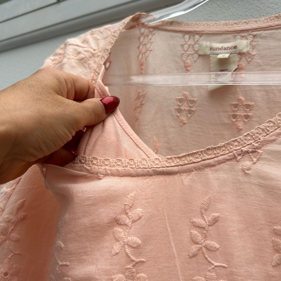 Sundance Top Small Embroidered Eyelet Tunic Pink/peach Bell Sleeves Cotton Boho - Picture 7 of 12